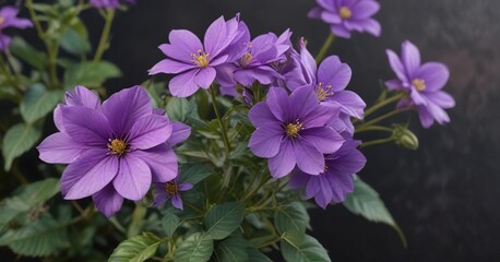 Delicate purple flowers with five petals, on a tall perennial plant with a rosette of leaves , platycodon grandiflorus, garden flowers