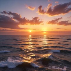 Obraz premium Autumn sunset over the vast expanse of the Azov Sea's calm waters, nature, landscape, horizon