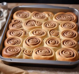 Large Capacity Stainless Steel Baking Pan Filled with Uncooked Cinnamon Roll Dough for Commercial Use , baking pan, pastry