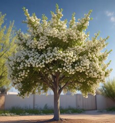 Fototapeta premium Bartlett pear tree in full bloom with blossoms, pink flowers, blooming orchard