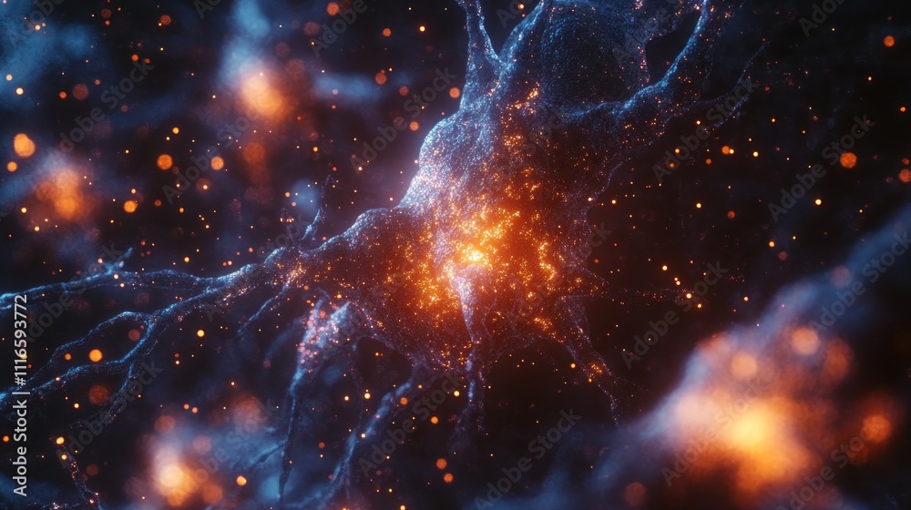Aufkleber A vibrant portrayal of intricate neural pathways pulsating with energy, showcasing a stunning network of interconnected neurons. This close-up reveals the beauty of science at a microscopic level