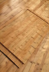 Flat woven bamboo mat on a wooden floor with natural bamboo background and subtle shadows, natural bamboo, organic material , woven bamboo