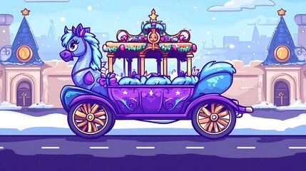 Naklejka premium A Festive Horse-Drawn Carriage Adorned with Flowers and Stars