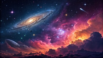 Vivid Galaxy Swirling With Colorful Nebula Clouds and Starlit Night Sky. Generative AI