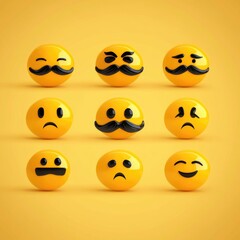 Fototapeta premium Cheerful Yellow Emoticon with Moustache Creating Confusion in Humorous Conversation