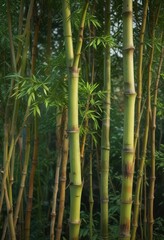 Fototapeta premium Bamboo culms and stems intertwined with vines, greenery, foliage