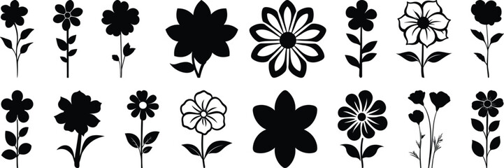 Flower silhouette set vector design big pack of plant illustration and icon