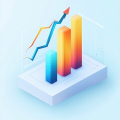 Illustration of a Three-Dimensional Growth Chart with Arrows Indicating Success in Business Finance