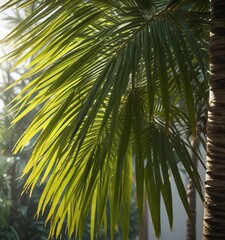 Fototapeta premium Palm fronds with sunlight filtering through the gaps, light, greenery, tropical