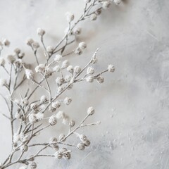 Fototapeta premium Winter Snow Berries Branch Frosty Decor Holiday Background