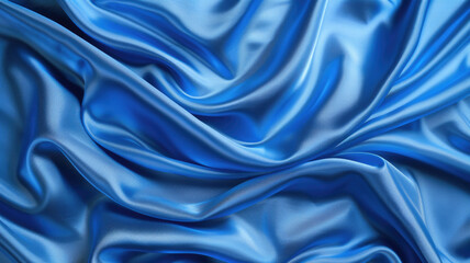 Obraz premium Blue silk fabric with elegant waves and folds creating a luxurious textile background texture. Generative AI.