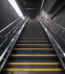 An unfinished escalator platform with no handrail, isolation, bare, solitude