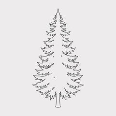 Fototapeta premium Minimalist Fir Tree Line Art Vector Illustration - Nature-Inspired Design.Hand-Drawn Fir Tree Outline - Black and White Vector Clipart