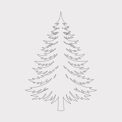 Obraz premium Minimalist Fir Tree Line Art Vector Illustration - Nature-Inspired Design.Hand-Drawn Fir Tree Outline - Black and White Vector Clipart