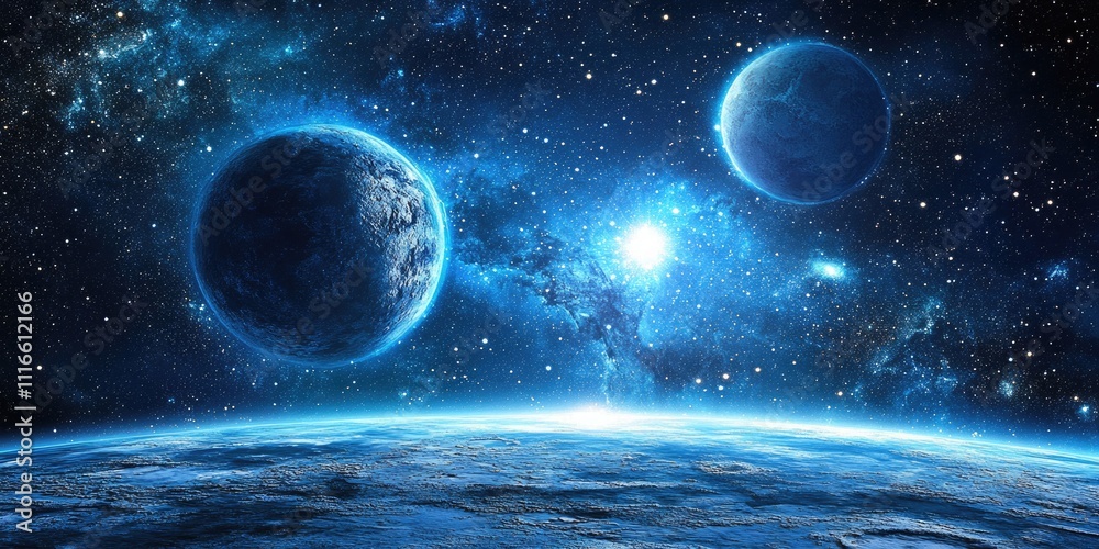 Canvas Prints vivid azure glow: cosmic stars and planets in an abstract 3d illustration of space