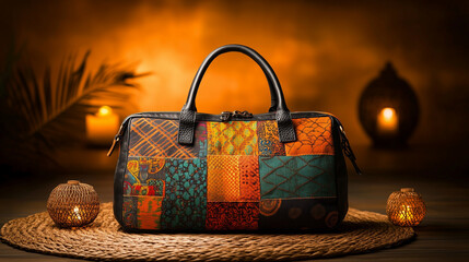 Obraz premium Artistic display of patchwork satchel bag with bohemian vibes