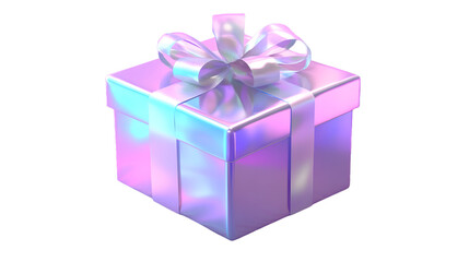 
white gift box with ribbon fluid holographic Iridescent 3d render icon isolated on transparent background png