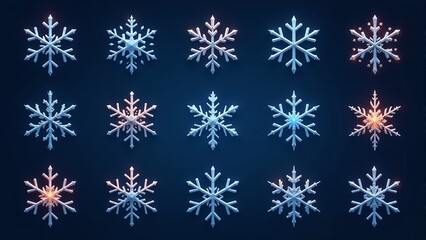 Fototapeta premium Beautiful collection of intricately designed snowflakes on a vibrant blue background
