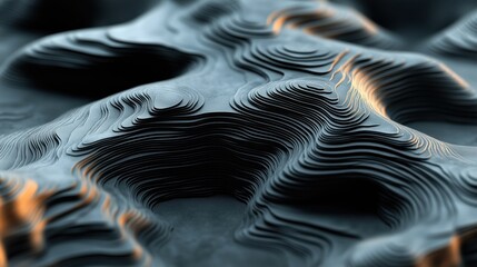 Naklejka premium 3d stylized topographic map with vibrant dark gradients showing elevation shifts across the landscape