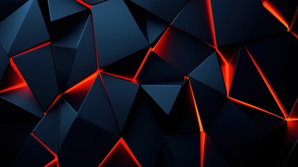 Fototapeta premium Abstract dark navy blue background with red triangular light accents and geometric patterns