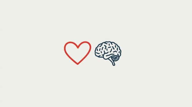 simple heart and brain icon side by side, emphasizing the importance of both emotional and mental health