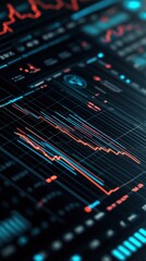 Fototapeta premium Futuristic digital dashboard displaying complex data analytics and graphs, AI