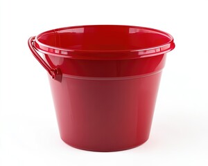Vibrant Red Plastic Container for Household Tasks on a Clean White Backdrop