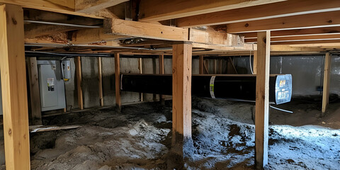 Well-Maintained Crawl Space with Wooden Beams and Ventilation Systems, Highlighting Home Durability-