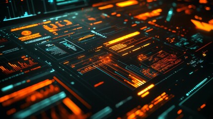 Obraz premium Futuristic Digital Interface with Orange and Blue Graphical Displays