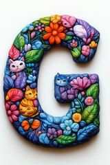Lettres de l'alphabet G sur le th&egrave;me des chats, color&eacute;es, d&eacute;cor&eacute;es de chatons mignons, fleurs,  feuilles, design ludique et fun, id&eacute;al pour l'&eacute;ducation, projets graphiques ou d&eacute;coratifs