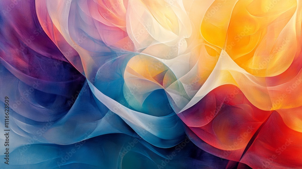 Poster colorful abstract digital art with flowing shapes and vibrant hues, creative expression and imaginat