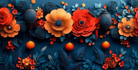 Obraz premium Vibrant Group of Flowers and Lush Green Leaves.