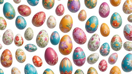 Collection of colourful hand painted decorated easter eggs on white background cutout file. Pattern and floral set. Many different design. Mockup template for artwork design