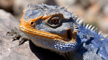 Fototapeta premium Close-up of a colorful blue and orange spiny-tailed lizard.