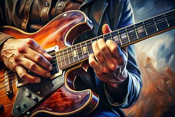 Obraz premium Strumming melodies and crafting rhythms in a soulful guitar performance at dusk