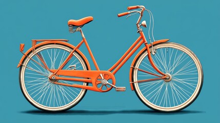 Fototapeta premium Classic Orange Bicycle Illustration on Blue Background