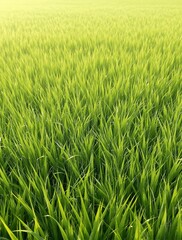 Obraz premium Lush green grass with a few blades swaying gently in the breeze, outdoor scenery, green landscape, lush vegetation, nature background, calm environment