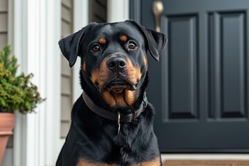 Obraz premium Rottweiler on Guard: A Rottweiler with a confident stance
