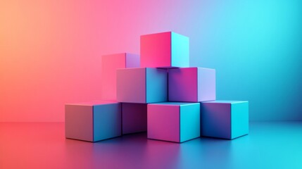 Obraz premium Colorful Cubes Arranged in a Pyramid Formation Against a Gradient Background