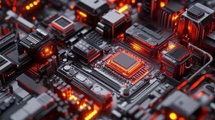 Fototapeta premium A Close-Up of a Futuristic Circuit Board with Glowing Components