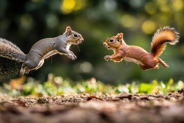 Obraz premium The squirrels chased one another