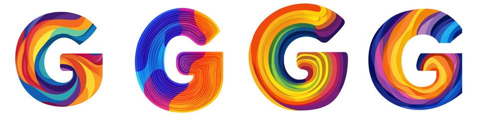 Obraz premium Alphabet G, made with bright wavy colorful pattern, Logo design, letter, isolated on a transparent background