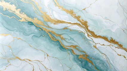 Aqua and Gold Alcohol Ink Abstract Fluid Marble Texture