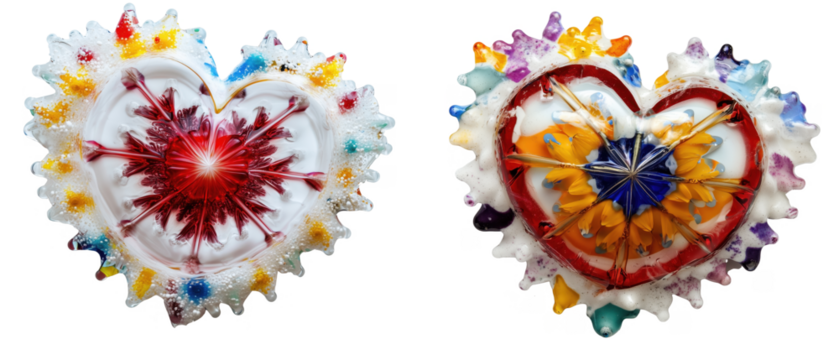 Two elegant heart-shaped designs featuring intricate snowflake patterns. A frosty and artistic winter-inspired decoration.