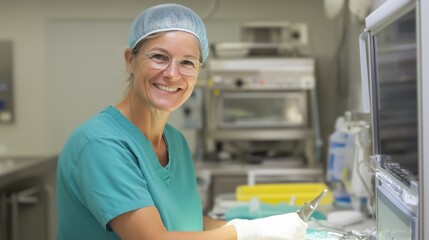 Obraz premium Skilled medical professional prepares surgical instruments in a modern operating room setting