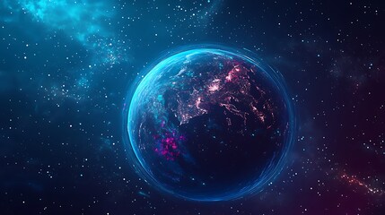 Fototapeta premium Earth glowing in starry night sky game background asset image