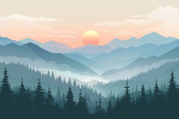 Obraz premium mountain valley the sun with lush green tree surrounded hill and peak natural scenery ai generated