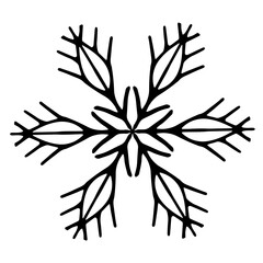 Fototapeta premium Black hand drawn vector illustration of a geometric snowflake with intricate details. Perfect for winter themes, Christmas decorations, holiday cards, festive designs, or seasonal graphic projects.
