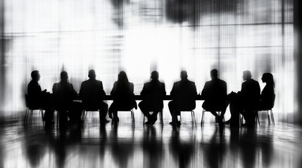 Silhouetted Businesspeople in a Meeting Room