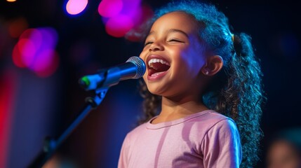 Young Singer on Stage with Microphone